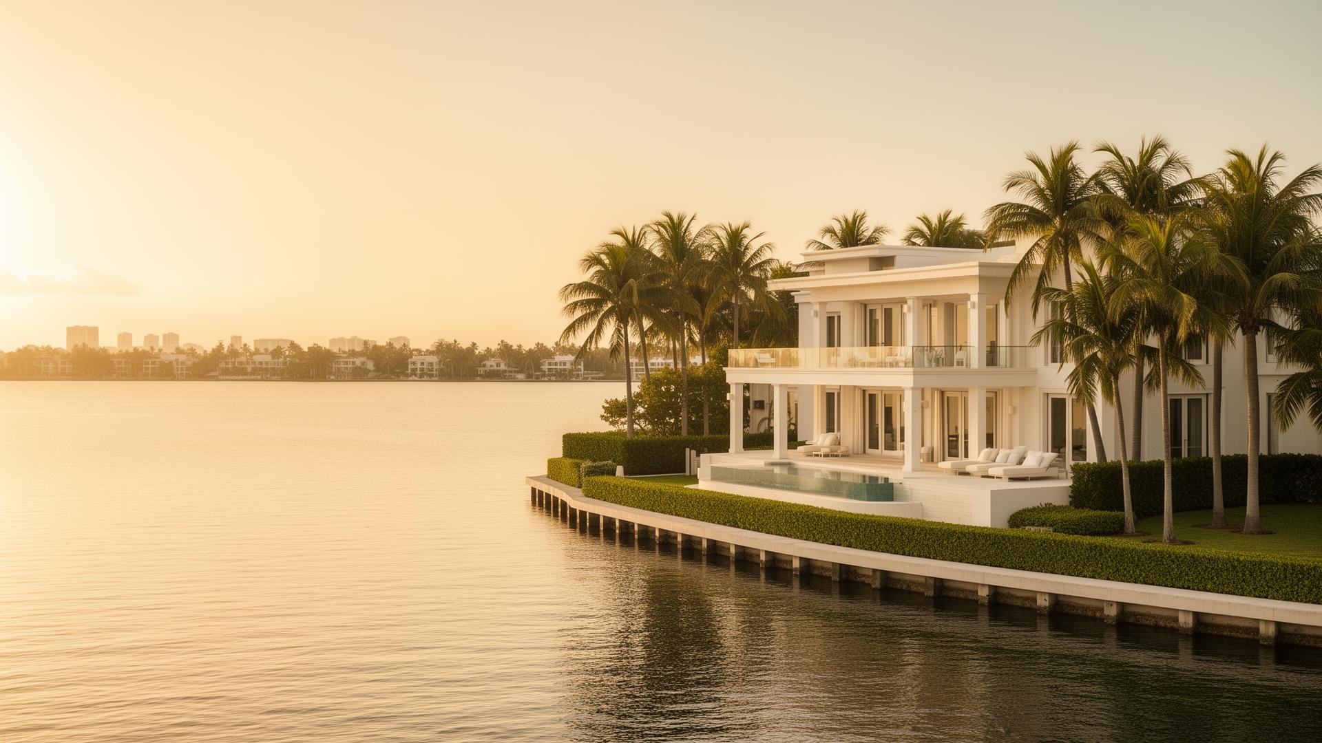 Luxury waterfront estate in Fort Lauderdale at golden hour